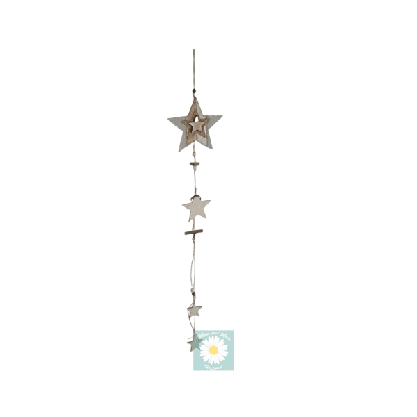 natale, decorazione per la casa ciondolo con stelle in legno, altezza 75cm.
