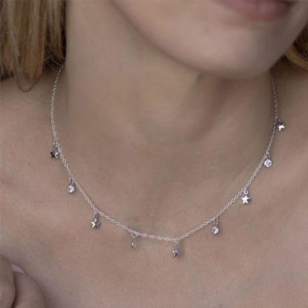 collana girocollo argento ciondoli stelle e punti luce vestopazzo donna