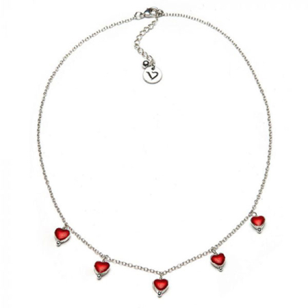collana catena argento ciondoli cuori rossi vestopazzo