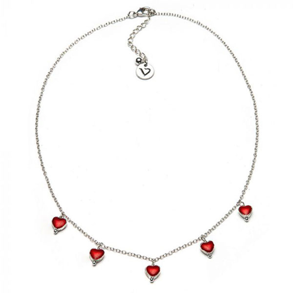 collana catena argento ciondoli cuori rossi vestopazzo