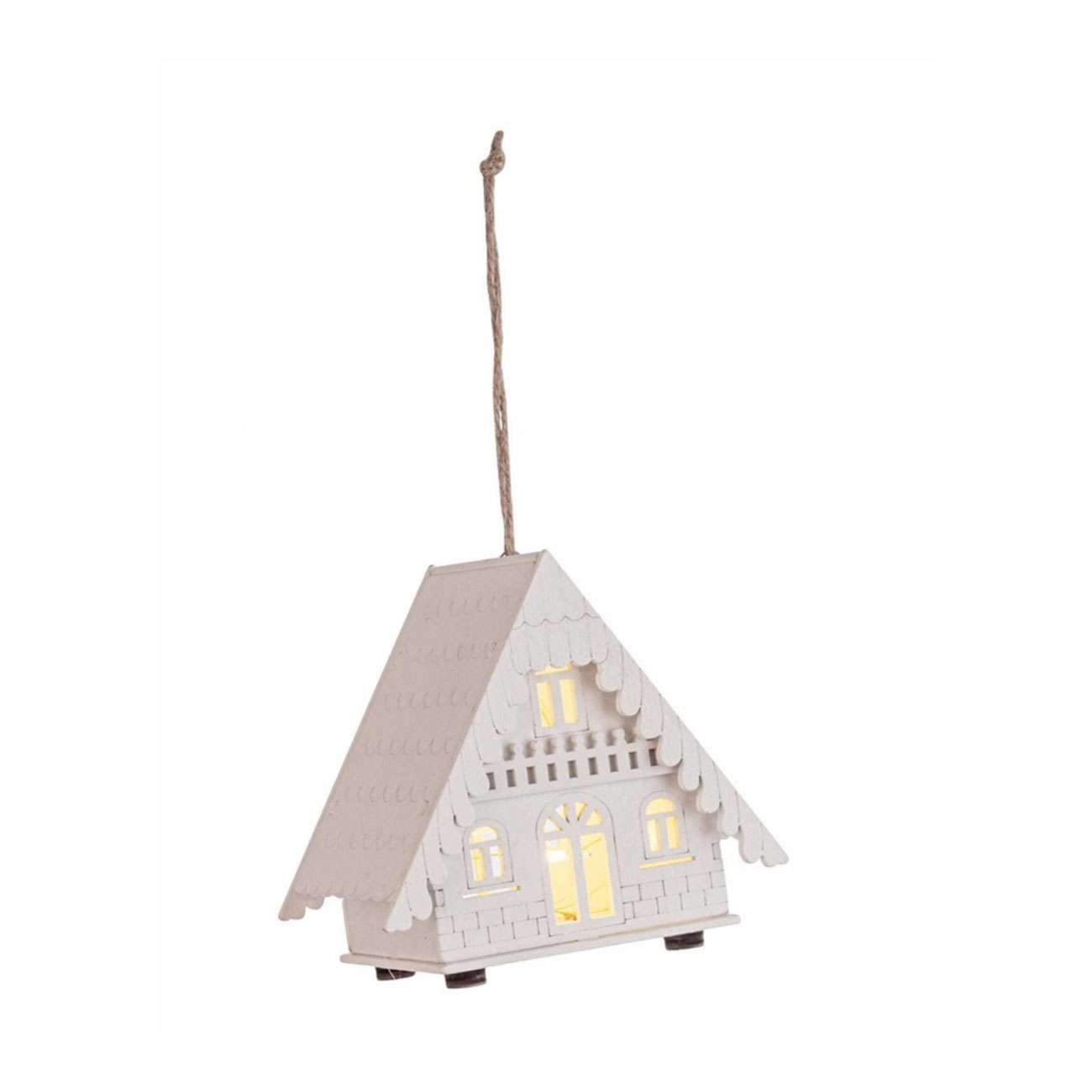 pendaglio natalizio casa in legno bianca con led