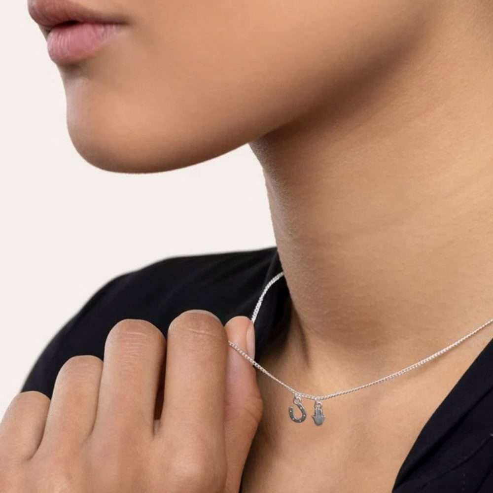 collana argento ciondoli portafortuna in bottiglia di vetro vestopazzo