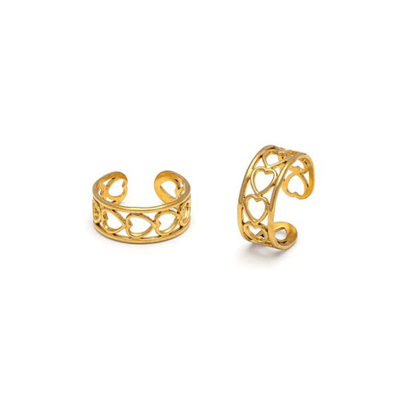 anello fascia cuori bucati acciaio placcato oro vestopazzo