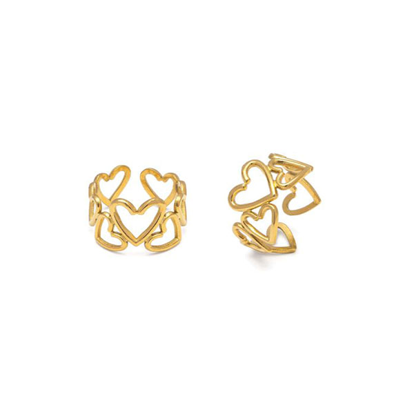 anello fascia cuori traforati acciaio placcato oro vestopazzo