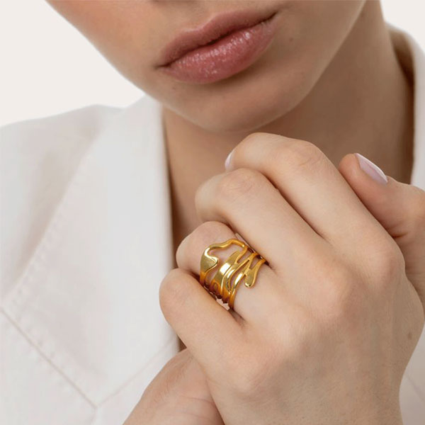 anello fascia onde acciaio placcato oro vestopazzo donna