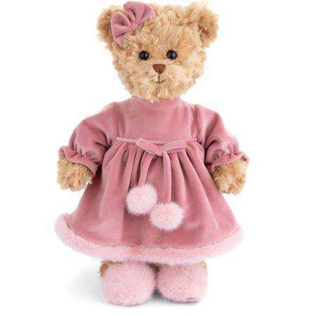 aiko orsetto di peluche tortora con abito velluto rosa bukowski design ab 35cm