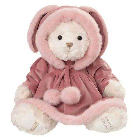 ellie grande orsetta peluche bianca con vestito in velluto rosa bukowski design
