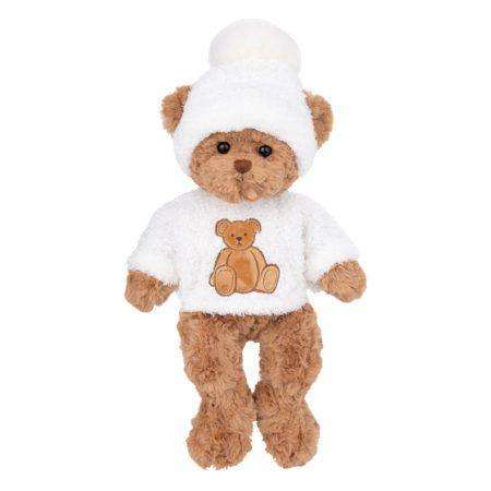 hunter orsetto di peluche marrone con maglione e cappello bianco bukowski design