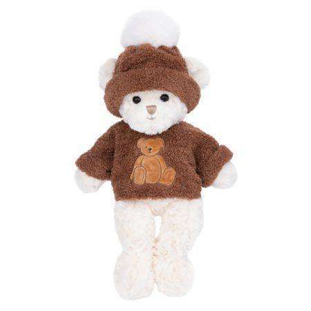 river orsetto di peluche bianco con maglione e cappello marrone bukowski design