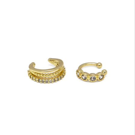 set 2 orecchini ear cuff acciaio placcato oro con zirconi vestopazzo