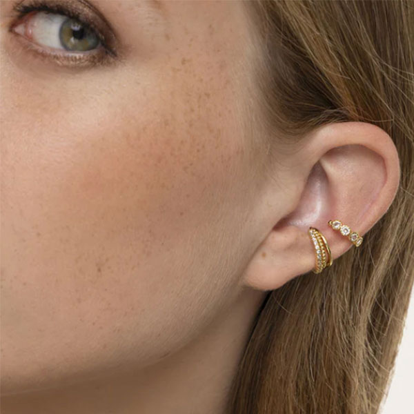 set 2 orecchini ear cuff acciaio placcato oro con zirconi vestopazzo donna