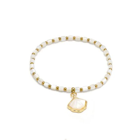 bracciale elastico cilindri ciondolo conchiglia madreperla vestopazzo
