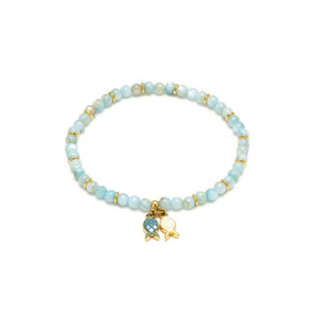 bracciale elastico sfere azzurre ciondoli pesci madreperla vestopazzo