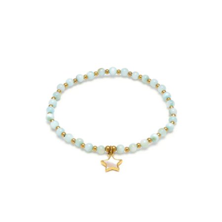 bracciale elastico sfere azzurre ciondolo stella madreperla vestopazzo