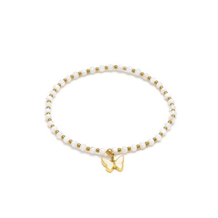 bracciale elastico sfere e ciondolo farfalla madreperla vestopazzo
