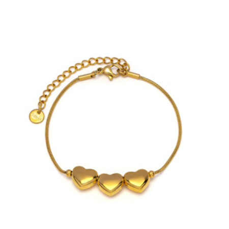 bracciale 3 cuori bombati acciaio placcato oro vestopazzo