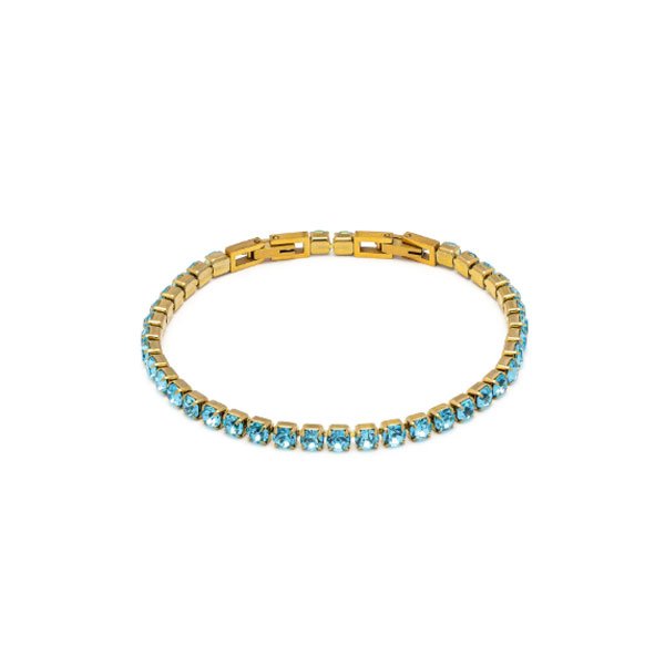 bracciale rigido acciaio oro zirconi acquamarina vestopazzo