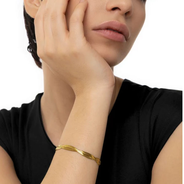 bracciale snake intrecciato acciaio placcato oro vestopazzo donna