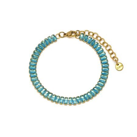 bracciale tennis acciaio dorato zirconi baguette acquamarina vestopazzo
