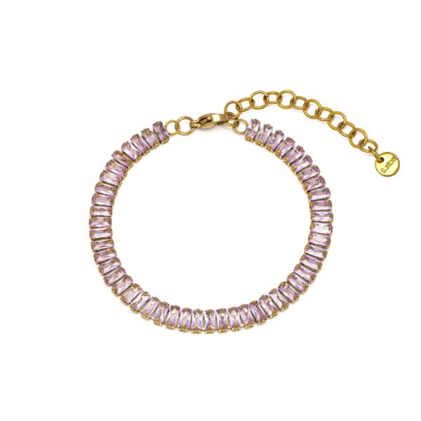 bracciale tennis acciaio dorato zirconi baguette rosa vestopazzo