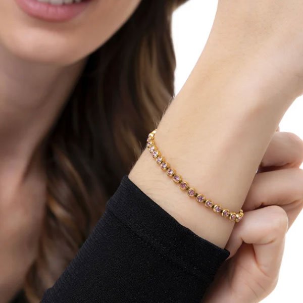 bracciale zirconi rosa acciaio dorato vestopazzo donna