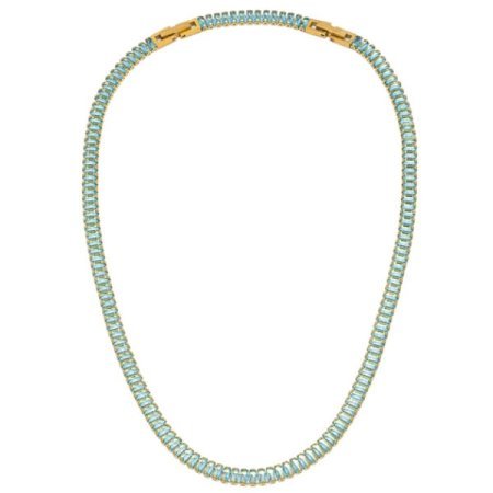 girocollo tennis acciaio dorato zirconi baguette acquamarina vestopazzo