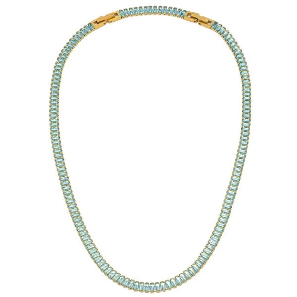girocollo tennis acciaio dorato zirconi baguette acquamarina vestopazzo
