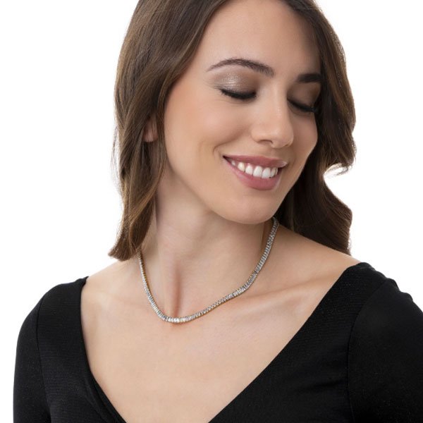 girocollo tennis acciaio dorato zirconi baguette cristallo vestopazzo donna