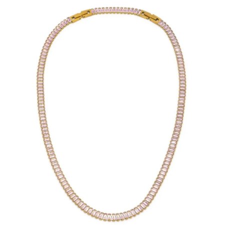 girocollo tennis acciaio dorato zirconi baguette rosa vestopazzo
