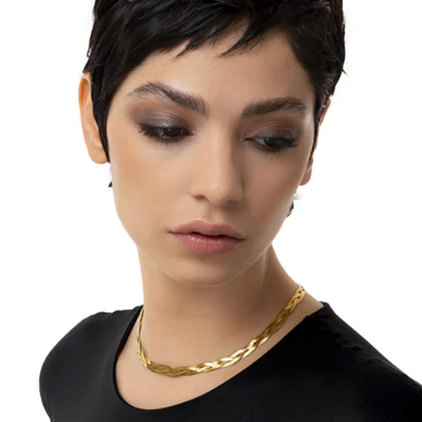 collana treccia piatta acciaio placcata oro vestopazzo donna