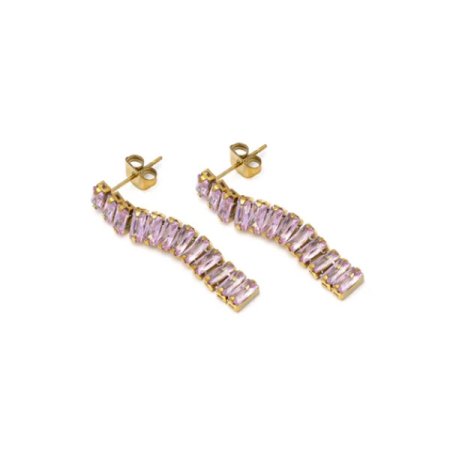 orecchini tennis acciaio dorato zirconi baguette rosa vestopazzo