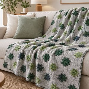 plaid in pile grigio disegno fiore alpino verde 130x170 daunex