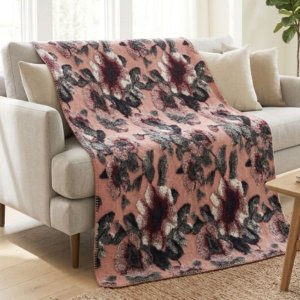 plaid in lana cotta polvere con fiori di pesco rosa 130x170 daunex