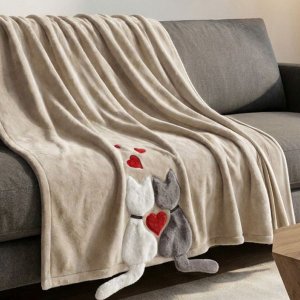 plaid in pile beige disegno gatti innamorati daunex 150x200