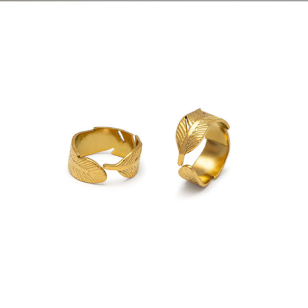 anello fascia foglia acciaio placcato oro vestopazzo