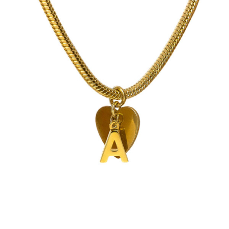 bracciale snake ciondolo lettera a e cuore acciaio placcato oro vestopazzo