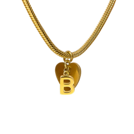 bracciale snake ciondolo lettera B e cuore acciaio placcato oro vestopazzo