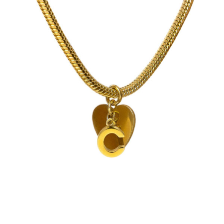 bracciale snake ciondolo lettera C e cuore acciaio placcato oro vestopazzo