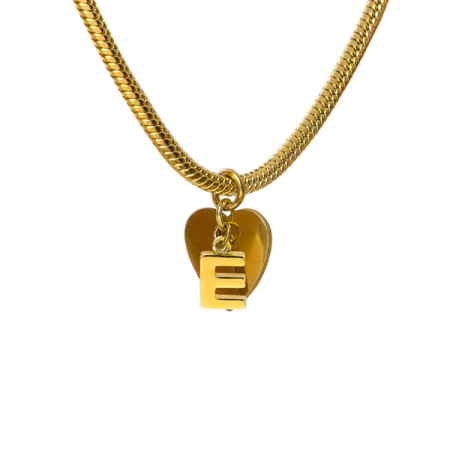 bracciale snake ciondolo lettera E e cuore acciaio placcato oro vestopazzo