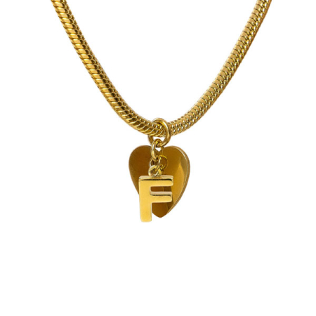 bracciale snake ciondolo lettera F e cuore acciaio placcato oro vestopazzo