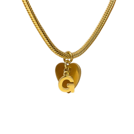 bracciale snake ciondolo lettera G e cuore acciaio placcato oro vestopazzo