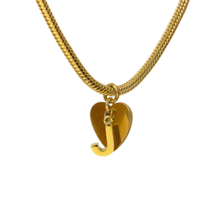 bracciale snake ciondolo lettera J e cuore acciaio placcato oro vestopazzo