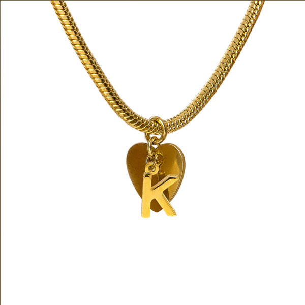 bracciale snake ciondolo lettera K e cuore acciaio placcato oro vestopazzo