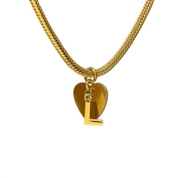 bracciale snake ciondolo lettera L e cuore acciaio placcato oro vestopazzo