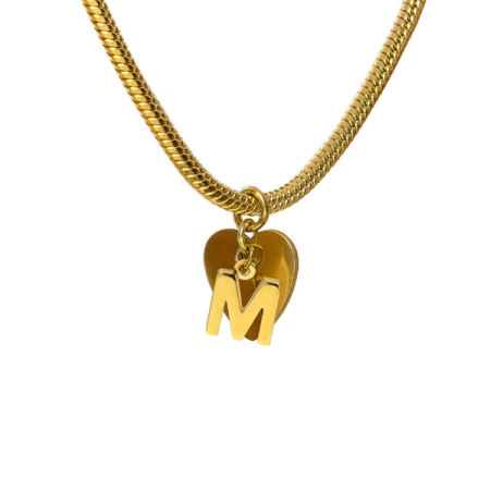 bracciale snake ciondolo lettera M e cuore acciaio placcato oro vestopazzo