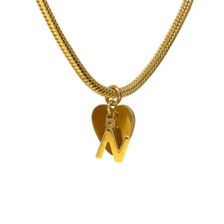 bracciale snake ciondolo lettera N e cuore acciaio placcato oro vestopazzo