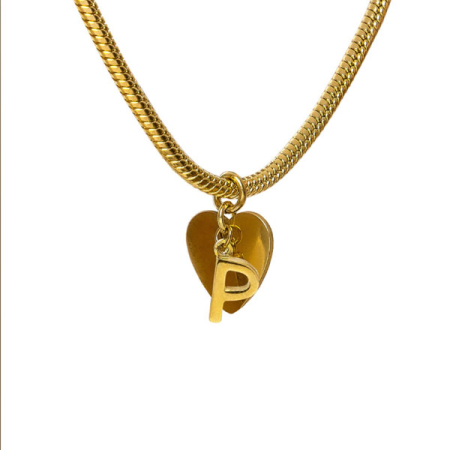 bracciale snake ciondolo lettera P e cuore acciaio placcato oro vestopazzo
