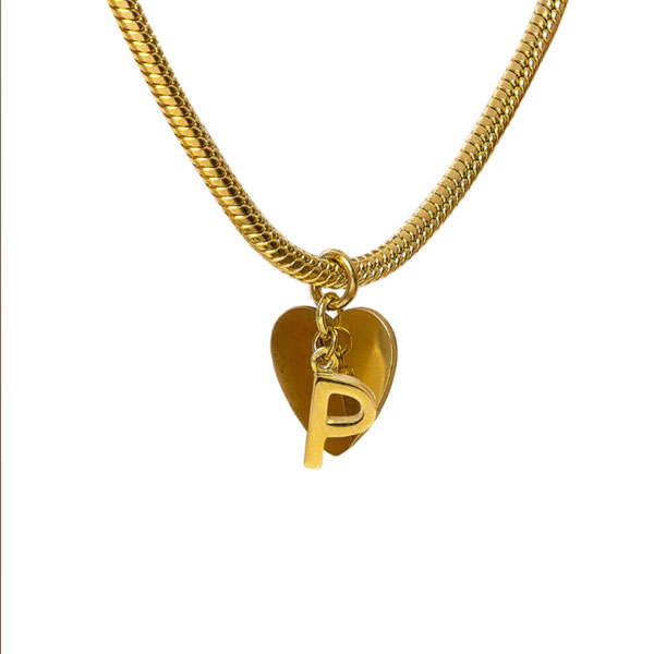 bracciale snake ciondolo lettera P e cuore acciaio placcato oro vestopazzo