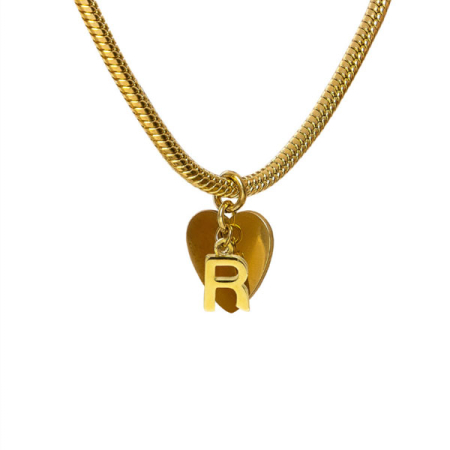 bracciale snake ciondolo lettera R e cuore acciaio placcato oro vestopazzo