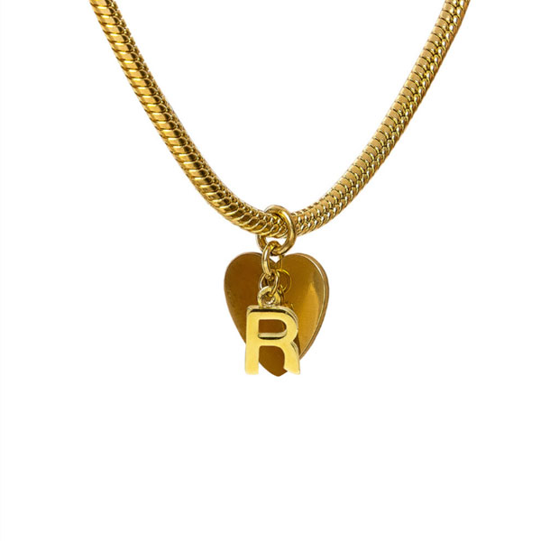 bracciale snake ciondolo lettera R e cuore acciaio placcato oro vestopazzo